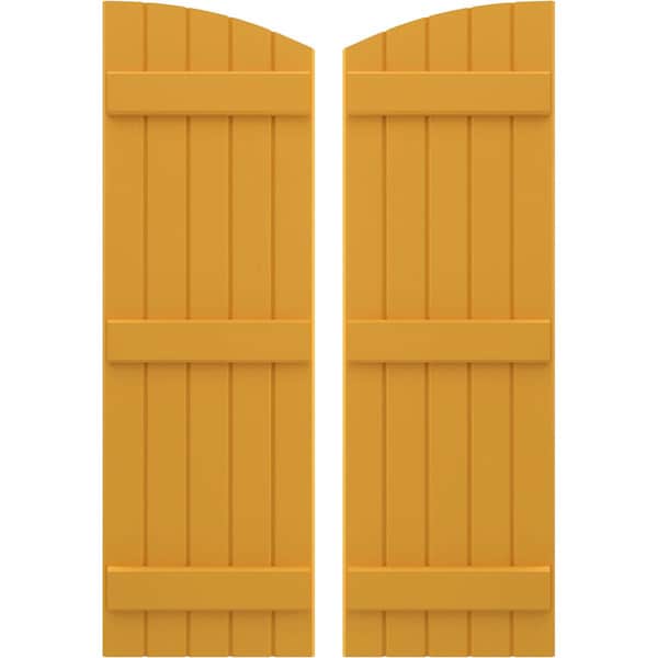 Ekena Millwork Americraft 5-Board (3 Batten) Wood Joined Board-n-Batten Shutters w/Ellipt Top, ARW401BE518X36TUH, PR - ARW401BE518X36TUH