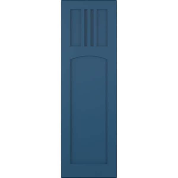 Ekena Millwork True Fit PVC San Miguel Mission Style Fixed Mount Shutters, Sojourn Blue, 15W x 44H, PR - TFP001SM15X044HB