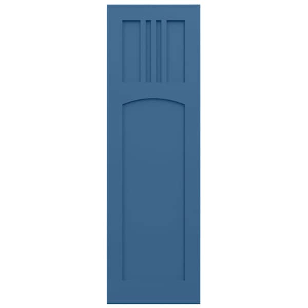 Ekena Millwork True Fit PVC San Miguel Mission Style Fixed Mount Shutters, Sojourn Blue, 15W x 44H, PR - TFP001SM15X044HB
