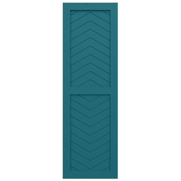 Ekena Millwork True Fit PVC Two Panel Chevron Modern Style Fixed Mount Shutters, Antigua, 15W x 66H, PR - TFP101CV15X066AN