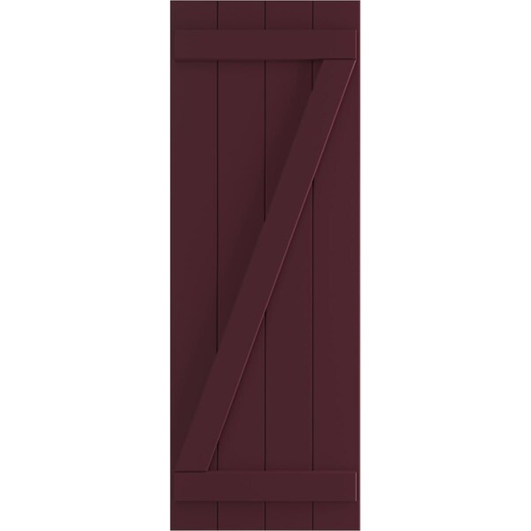 Ekena Millwork True Fit PVC, Four Board Joined Board-n-Batten Shutters w/Z-Bar, Wine Red , 21 1/2W x 73H, PR - TFP102BBF21X073WR