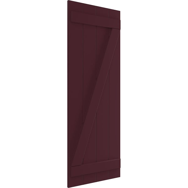 Ekena Millwork True Fit PVC, Four Board Joined Board-n-Batten Shutters w/Z-Bar, Wine Red , 21 1/2W x 73H, PR - TFP102BBF21X073WR