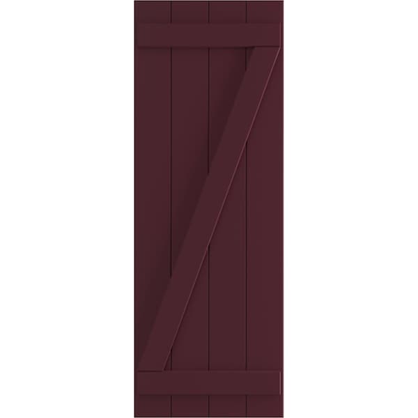 Ekena Millwork True Fit PVC, Four Board Joined Board-n-Batten Shutters w/Z-Bar, Wine Red , 21 1/2W x 73H, PR - TFP102BBF21X073WR