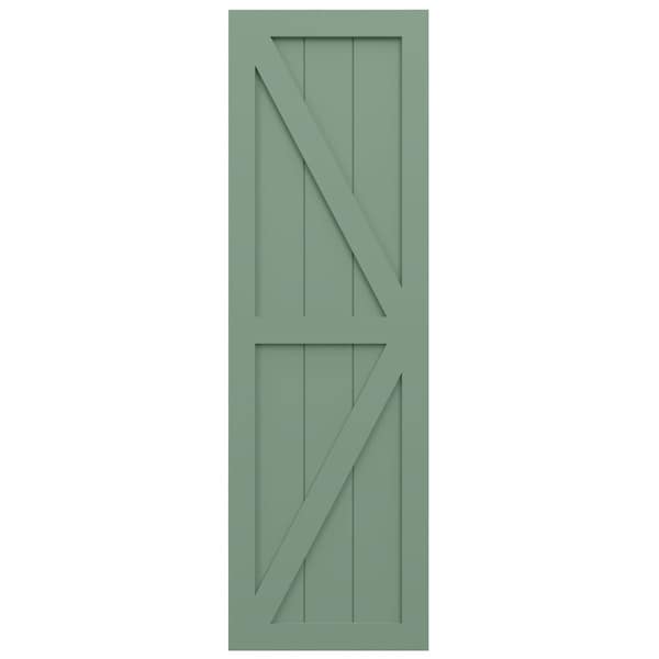 Ekena Millwork True Fit PVC Two Equal Panel Farmhouse Fixed Mount Shutters w/ Z-Bar, Track Green , 12W x 49H, PR - TFP102FH12X049TG
