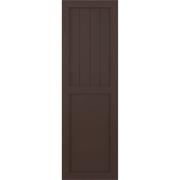 Ekena Millwork True Fit PVC Farmhouse/Flat Panel Combination Fixed Mount Shutters, Raisin Brown, 18W x 25H, PR - TFP101FC18X025TB