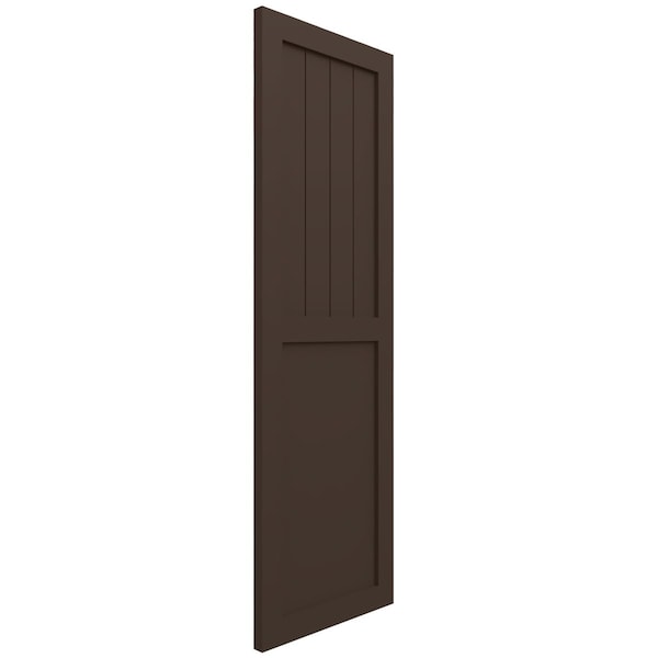 Ekena Millwork True Fit PVC Farmhouse/Flat Panel Combination Fixed Mount Shutters, Raisin Brown, 18W x 25H, PR - TFP101FC18X025TB