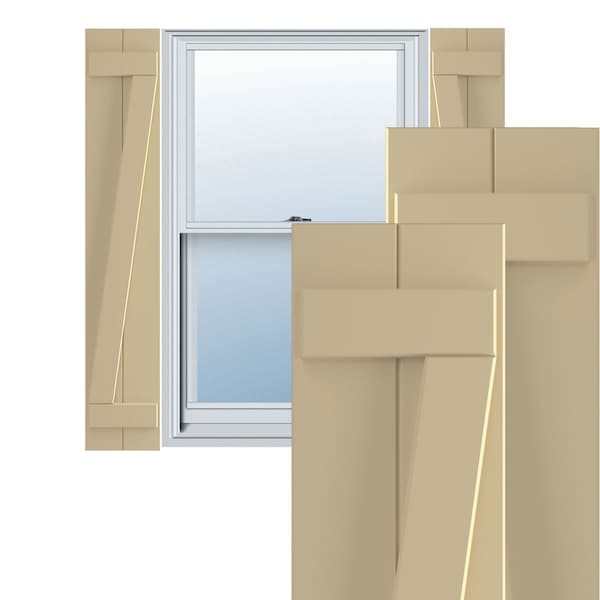 Ekena Millwork True Fit PVC, Two Board Joined Board-n-Batten Shutters w/Z-Bar, Natural Twine , 10 3/4W x 49H, PR - TFP102BBF11X049NT