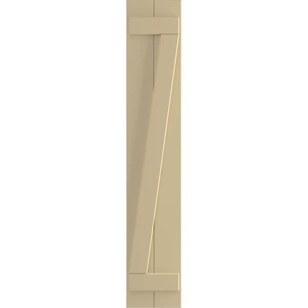 Ekena Millwork True Fit PVC, Two Board Joined Board-n-Batten Shutters w/Z-Bar, Natural Twine , 10 3/4W x 49H, PR - TFP102BBF11X049NT