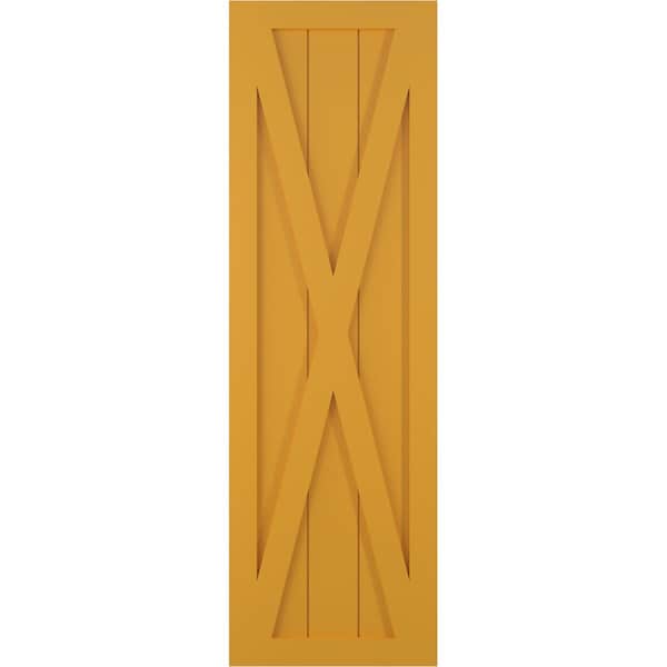 Ekena Millwork True Fit PVC Single X-Board Farmhouse Fixed Mount Shutters, Turmeric, 18W x 78H, PR - TFP001FH18X078TU