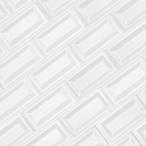 Msi White Glossy Inverted Beveled 3 In. X 6 In. Glossy Ceramic Wall Tile, 88PK - ZOR-PT-0484