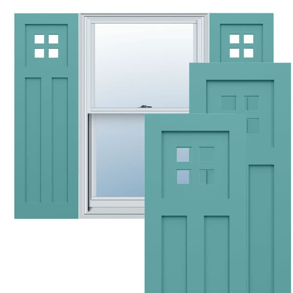 Ekena Millwork True Fit PVC San Antonio Mission Style Fixed Mount Shutters, Pure Turquoise, 15W x 73H, PR - TFP001ST15X073PT