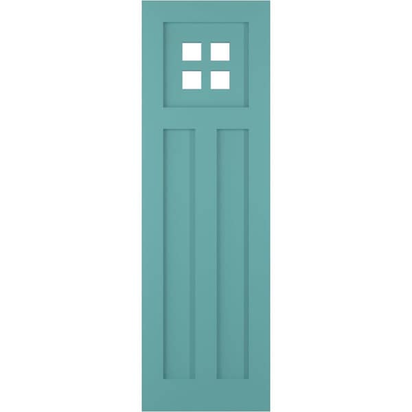 Ekena Millwork True Fit PVC San Antonio Mission Style Fixed Mount Shutters, Pure Turquoise, 15W x 73H, PR - TFP001ST15X073PT