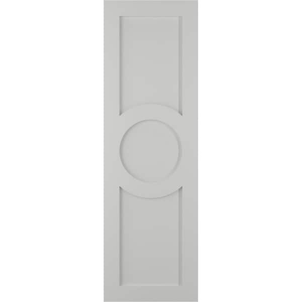 Ekena Millwork True Fit PVC Center Circle Arts & Crafts Fixed Mount Shutters, Hailstorm Gray, 18W x 71H, PR - TFP001AC18X071ST
