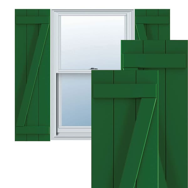 Ekena Millwork True Fit PVC Three Board Joined Board-n-Batten Shutters w/Z-Bar, Viridian Green , 16 1/8W x 78H, PR - TFP102BBF16X078HG