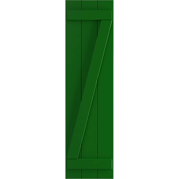 Ekena Millwork True Fit PVC Three Board Joined Board-n-Batten Shutters w/Z-Bar, Viridian Green , 16 1/8W x 78H, PR - TFP102BBF16X078HG