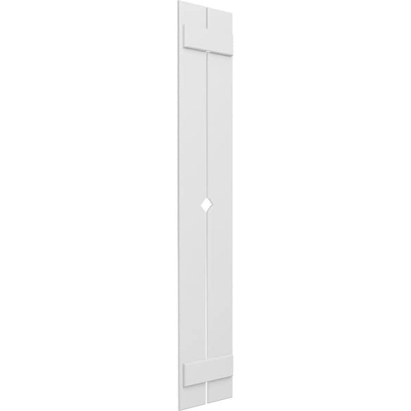 Ekena Millwork True Fit PVC, Two Board Spaced Board-n-Batten Shutters w/Diamond Cutout, Unfinished, 11 1/4Wx26H, PR - TFP101SD11X026UN