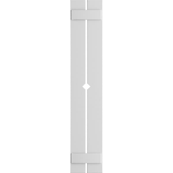 Ekena Millwork True Fit PVC, Two Board Spaced Board-n-Batten Shutters w/Diamond Cutout, Unfinished, 11 1/4Wx26H, PR - TFP101SD11X026UN