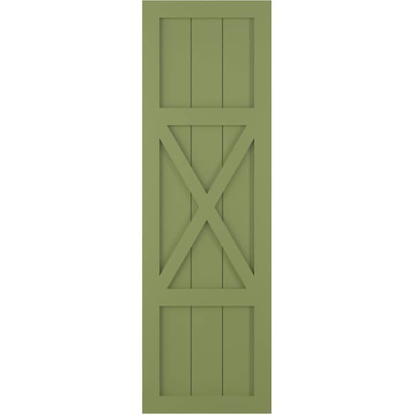 Ekena Millwork True Fit PVC Center X-Board Farmhouse Fixed Mount Shutters, Moss Green , 15W x 50H, PR - TFP107FH15X050MG