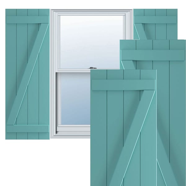 Ekena Millwork True Fit PVC, Four Board Joined Board-n-Batten Shutters w/Z-Bar, Pure Turquoise , 21 1/2W x 40H, PR - TFP102BBF21X040PT