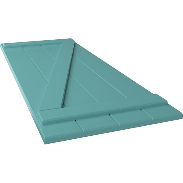 Ekena Millwork True Fit PVC, Four Board Joined Board-n-Batten Shutters w/Z-Bar, Pure Turquoise , 21 1/2W x 40H, PR - TFP102BBF21X040PT