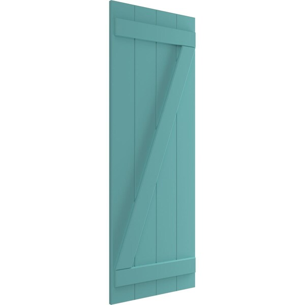 Ekena Millwork True Fit PVC, Four Board Joined Board-n-Batten Shutters w/Z-Bar, Pure Turquoise , 21 1/2W x 40H, PR - TFP102BBF21X040PT