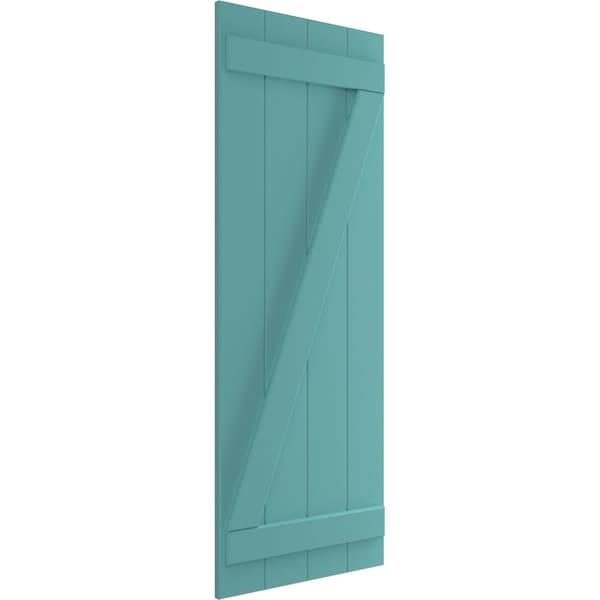 Ekena Millwork True Fit PVC, Four Board Joined Board-n-Batten Shutters w/Z-Bar, Pure Turquoise , 21 1/2W x 40H, PR - TFP102BBF21X040PT