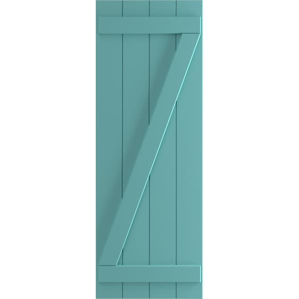 Ekena Millwork True Fit PVC, Four Board Joined Board-n-Batten Shutters w/Z-Bar, Pure Turquoise , 21 1/2W x 40H, PR - TFP102BBF21X040PT
