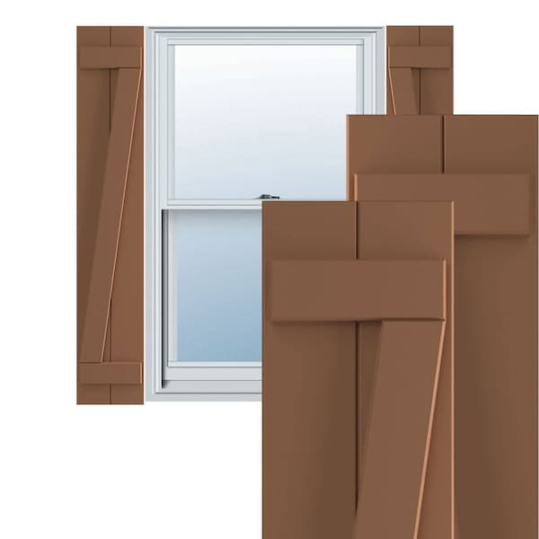 Ekena Millwork True Fit PVC, Two Board Joined Board-n-Batten Shutters w/Z-Bar, Burnt Toffee , 10 3/4W x 65H, PR - TFP102BBF11X065BT