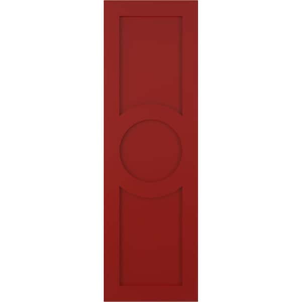Ekena Millwork True Fit PVC Center Circle Arts & Crafts Fixed Mount Shutters, Fire Red, 18W x 46H, PR - TFP001AC18X046BR