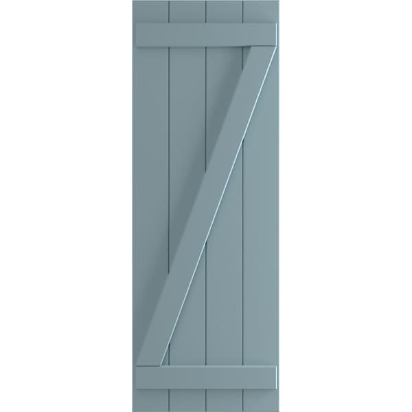 Ekena Millwork True Fit PVC Four Board Joined Board-n-Batten Shutters w/Z-Bar, Peaceful Blue , 21 1/2W x 30H, PR - TFP102BBF21X030SB
