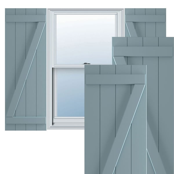 Ekena Millwork True Fit PVC Four Board Joined Board-n-Batten Shutters w/Z-Bar, Peaceful Blue , 21 1/2W x 30H, PR - TFP102BBF21X030SB