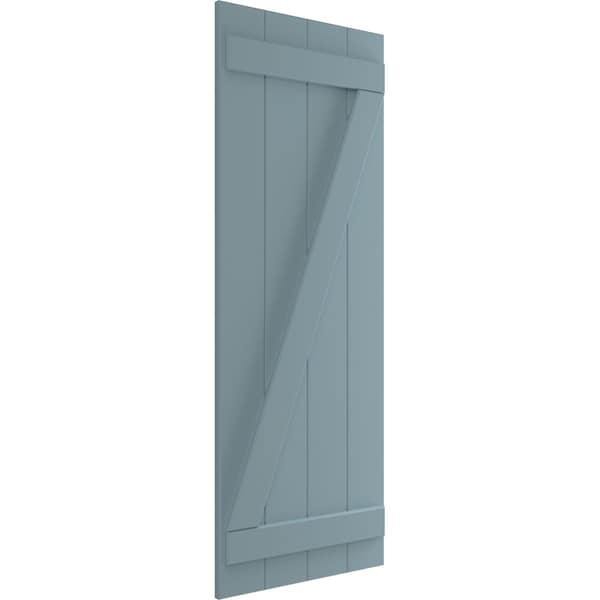 Ekena Millwork True Fit PVC Four Board Joined Board-n-Batten Shutters w/Z-Bar, Peaceful Blue , 21 1/2W x 30H, PR - TFP102BBF21X030SB