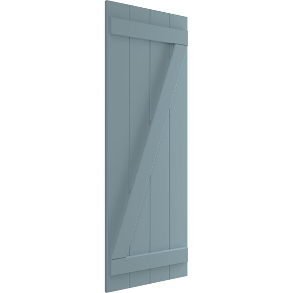 Ekena Millwork True Fit PVC Four Board Joined Board-n-Batten Shutters w/Z-Bar, Peaceful Blue , 21 1/2W x 30H, PR - TFP102BBF21X030SB