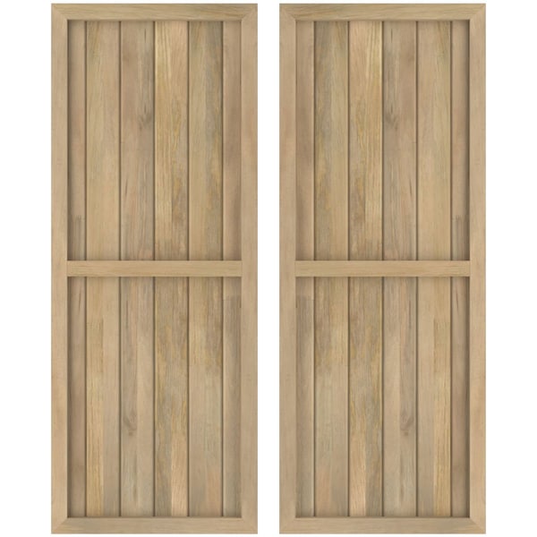 Ekena Millwork Americraft 6-Board Exterior Wood 2 Equal Panel Framed Board-n-Batten Shutters, ARW101BF621X43UNH, PR - ARW101BF621X43UNH