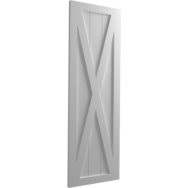 Ekena Millwork True Fit PVC Single X-Board Farmhouse Fixed Mount Shutters, Primed, 12"W x 31"H - TFP001FH12X031PR