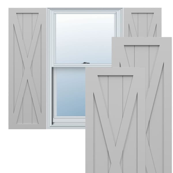 Ekena Millwork True Fit PVC Single X-Board Farmhouse Fixed Mount Shutters, Primed, 12"W x 31"H - TFP001FH12X031PR