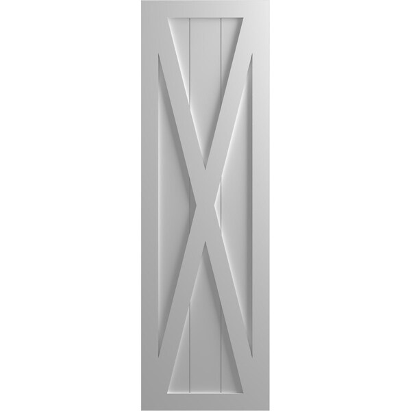 Ekena Millwork True Fit PVC Single X-Board Farmhouse Fixed Mount Shutters, Primed, 12"W x 31"H - TFP001FH12X031PR