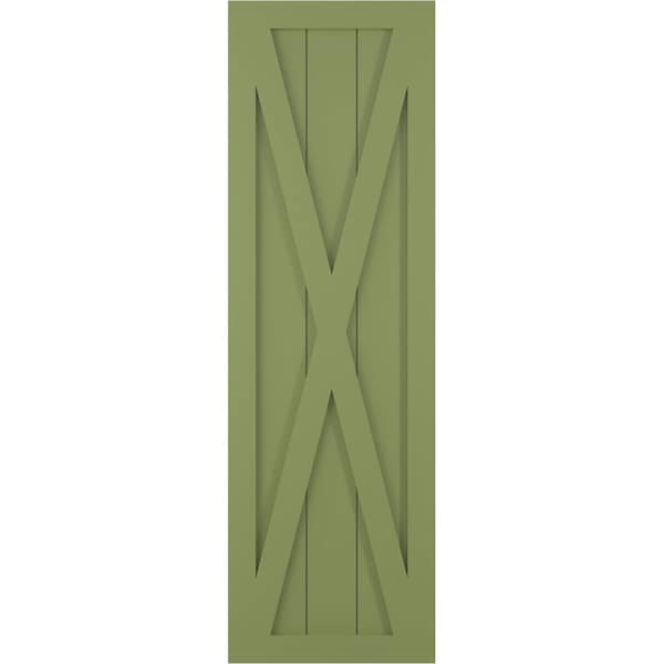 Ekena Millwork True Fit PVC Single X-Board Farmhouse Fixed Mount Shutters, Moss Green, 18W x 41H, PR - TFP001FH18X041MG