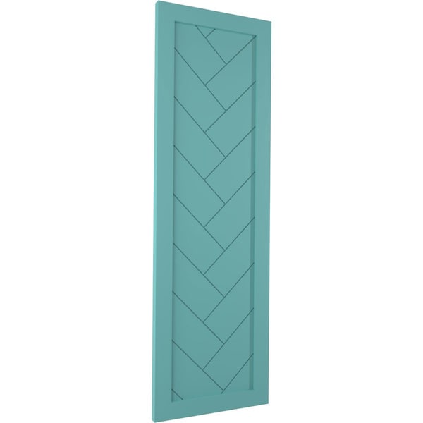 Ekena Millwork True Fit PVC Single Panel Herringbone Modern Style Fixed Mount Shutters, Pure Turquoise, 15"W x 62"H - TFP001HB15X062PT