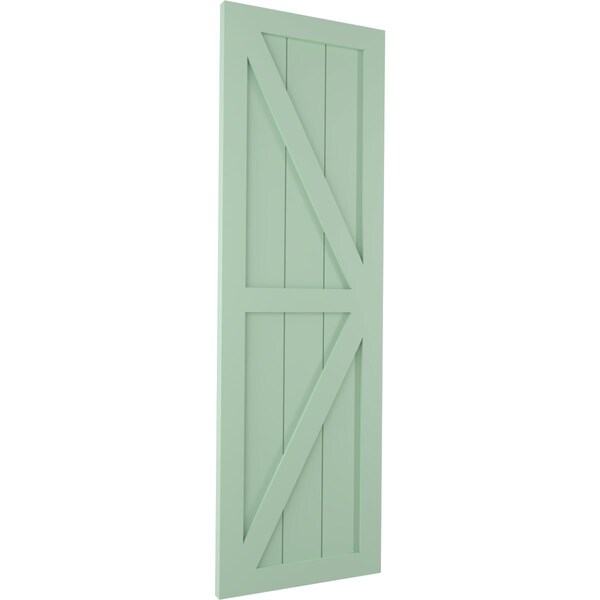 Ekena Millwork True Fit PVC Two Equal Panel Farmhouse Fixed Mount Shutters w/ Z-Bar, Seaglass , 12W x 74H, PR - TFP102FH12X074SG