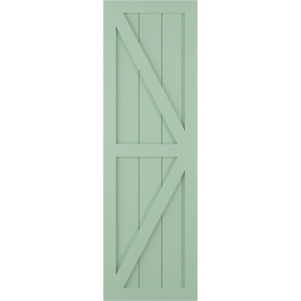Ekena Millwork True Fit PVC Two Equal Panel Farmhouse Fixed Mount Shutters w/ Z-Bar, Seaglass , 12W x 74H, PR - TFP102FH12X074SG
