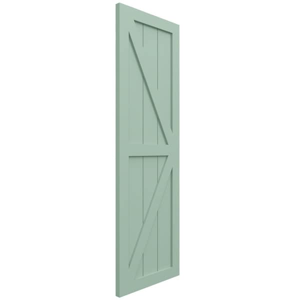 Ekena Millwork True Fit PVC Two Equal Panel Farmhouse Fixed Mount Shutters w/ Z-Bar, Seaglass , 12W x 74H, PR - TFP102FH12X074SG