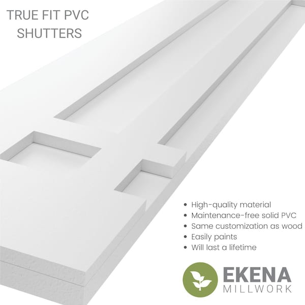 Ekena Millwork True Fit PVC San Juan Capistrano Mission Style Fixed Mount Shutters, Black, 18W x 34H, PR - TFP001SJ18X034BL