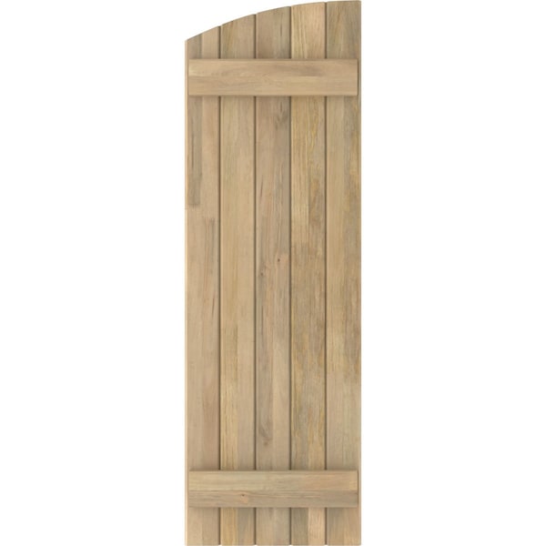 Ekena Millwork Americraft 5-Board (2 Batten) Wood Joined Board-n-Batten Shutters w/Ellipt Top, ARW101BE518X45UNH, PR - ARW101BE518X45UNH