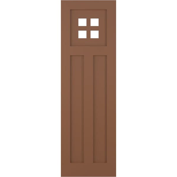 Ekena Millwork True Fit PVC San Antonio Mission Style Fixed Mount Shutters, Burnt Toffee, 15W x 67H, PR - TFP001ST15X067BT