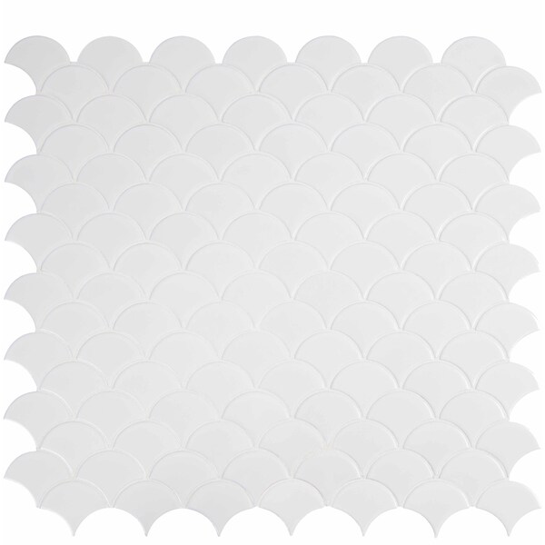 Msi Retro Scallop Bianco 13.11 In. X 9.96 In. X 6Mm Glossy Porcelain Mesh-Mounted Mosaic Tile, 15PK - ZOR-MD-0218