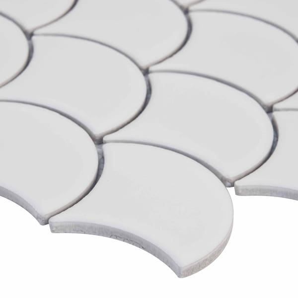 Msi Retro Scallop Bianco 13.11 In. X 9.96 In. X 6Mm Glossy Porcelain Mesh-Mounted Mosaic Tile, 15PK - ZOR-MD-0218