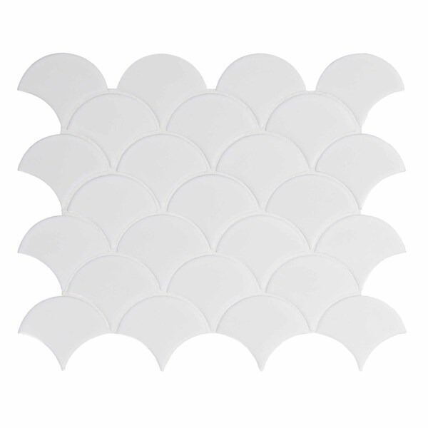 Msi Retro Scallop Bianco 13.11 In. X 9.96 In. X 6Mm Glossy Porcelain Mesh-Mounted Mosaic Tile, 15PK - ZOR-MD-0218