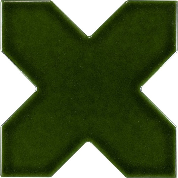 Apollo Tile Siena 5.35inx5.35in Glossy Green Ceramic Cross-Shaped Wall and Floor Tile 5.37 sqft/case, 27PK - MOR88VERCRA