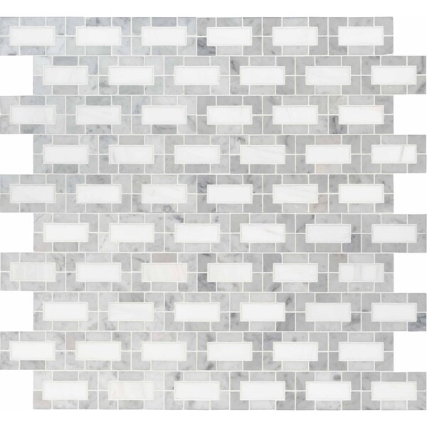 Msi Bianco Dolomite Lynx SAMPLE Polished Marble Mesh-Mounted Mosaic Tile - ZOR-MD-0245-SAM